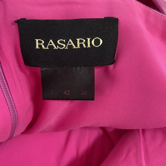 RASARIO Bow Embellished Draped Off the Shoulder Pink Linen Mini Dress Size 2 - Picture 11 of 13